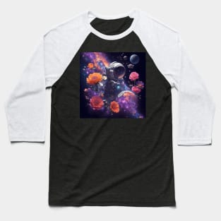 Astronaut in space flowers Baseball T-Shirt